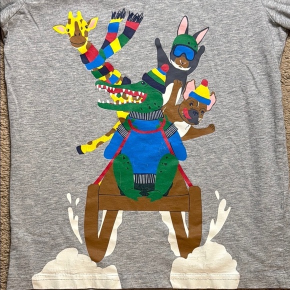 Mini Boden 9-10 Long Sleeve Tee with Festive Holiday Winter Graphic Gray Red - Picture 3 of 5